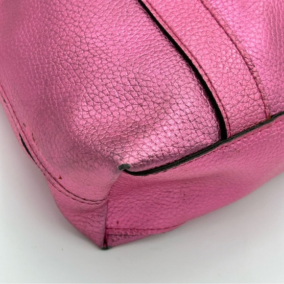 Victorias Secret Tote Bag Top Handle Small Metallic Pink Faux Leather Barbiecore - Picture 11 of 11